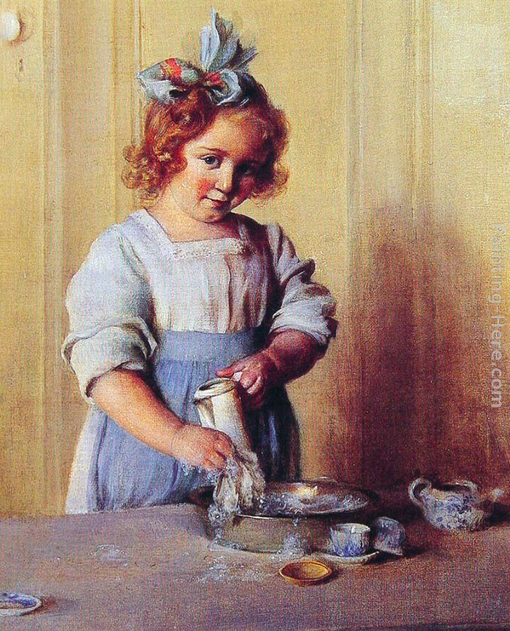 Washing Dishes Emily and Her Tea Set painting - Charles Courtney Curran Washing Dishes Emily and Her Tea Set art painting